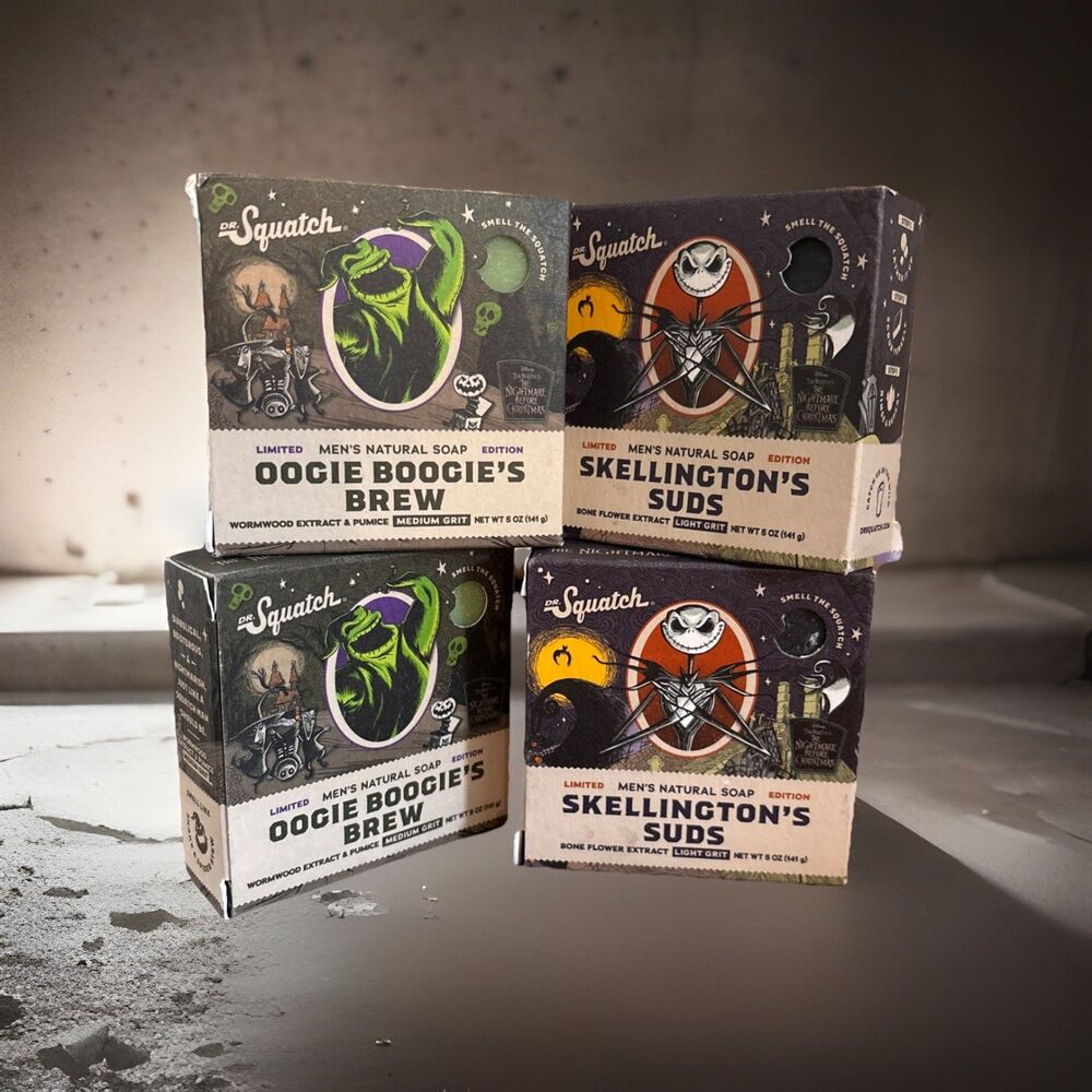 4 Pack Dr. Squatch Limited Ed.  2x Skellington’s Suds. 2x Oogie Boogie’s Brew